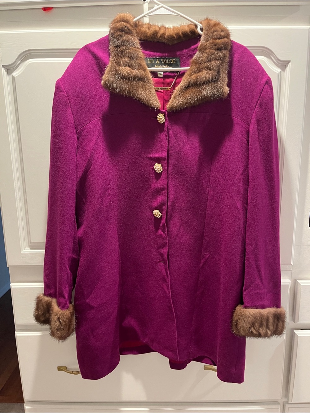 Lily & Taylor Vintage Pink Wool Jacket with mink trim